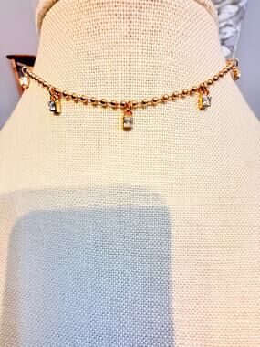 Copied - Copied - Gold Tone Opalite & Crystal Bib Statement Necklace 15”